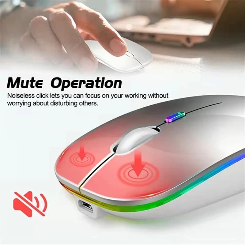 ماوس لاسلكي LED قابل لإعادة الشحن عبر USB متوافق مع بلوتوث ماوس RGB صامت مريح مع إضاءة خلفية لجهاز الكمبيوتر المحمول والكمبيوتر الشخصي والآيباد - 5