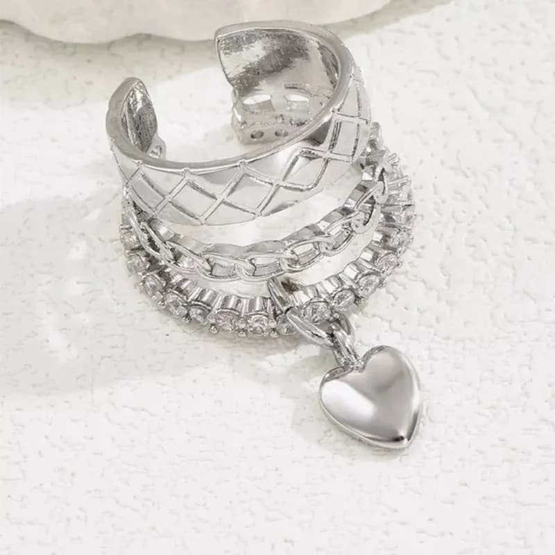 1pcs Vintage Romantic Heart Pendant Clip Earrings for Women No Piercing Multi-Layer Chain Ear Cuff Water Drop Teardrop Jewelry - 5