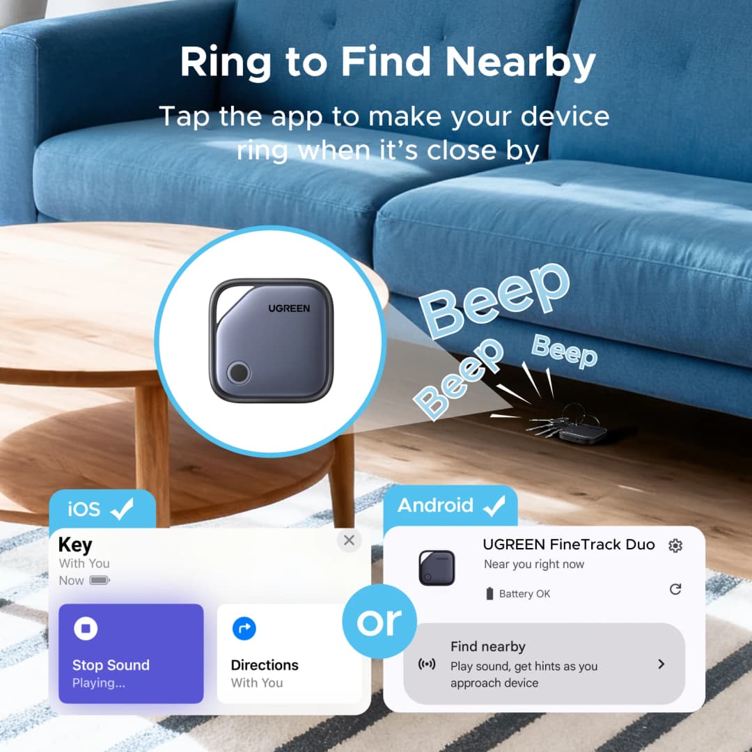 UGREEN【Dual System Compatibility】Smart Finder For Apple Find My (iOS) & Find Hub App (Android) Bluetooth Tracker Card - 4