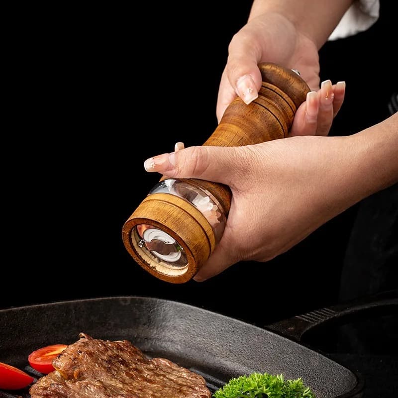 1PC Manual pepper grinder; Acrylic and rubber wood ceramic core freshly ground pepper powder seasoning grinder bottle - 2