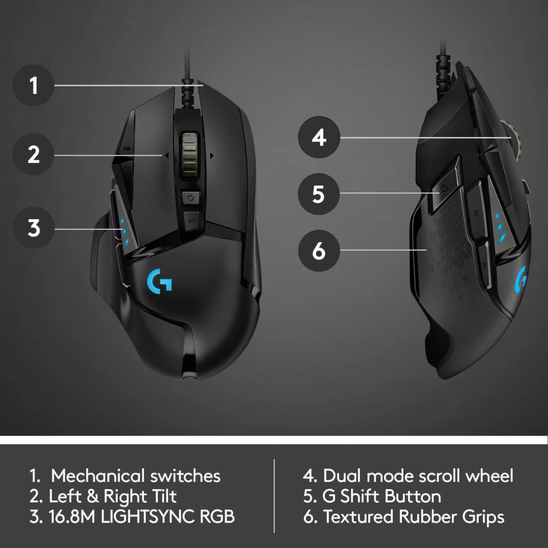 Logitech G502 HERO High Performance Wired Gaming Mouse, HERO 25K Sensor, 25,600 DPI, RGB, Adjustable Weights, 11 Buttons PC/Mac - 2