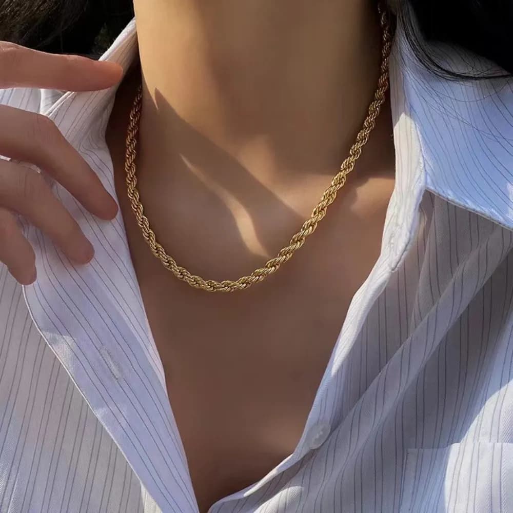 Wholesale Noble 45-60cm 18K Gold 4mm Rope Chain Necklace for Women Man Fashion Wedding Charm Gift Jewelry 18-24Inch - 3
