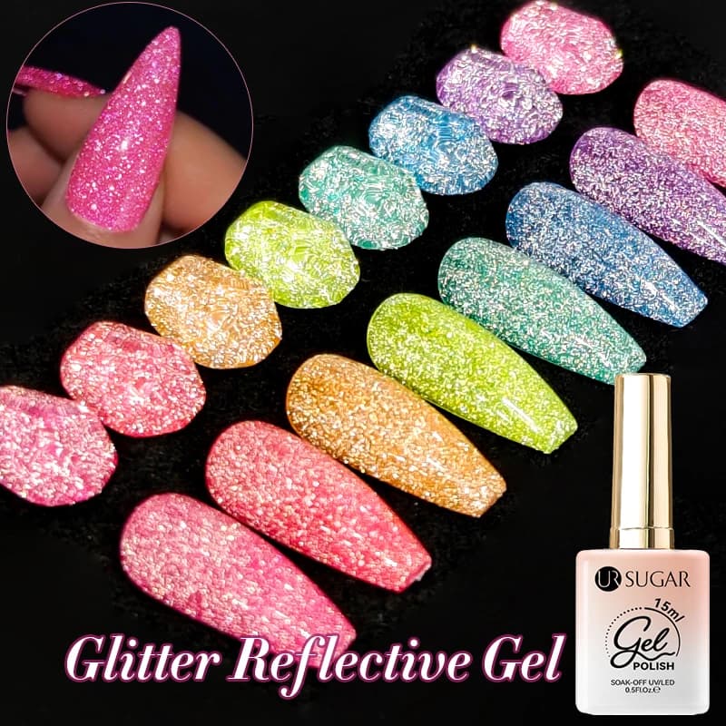 UR SUGAR 15ml Fluorescent Reflective Nail Gel Polish Flash Effect Glitter Neon Soak Off UV Gel Manicure Halloween Nail Art