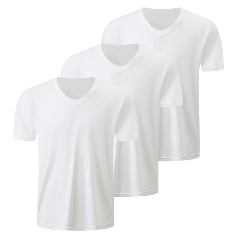 1/2/3 Pcs Men's Solid Color Casual Small White T Youth Loose Joker Classic V-neck Comfortable Short Sleeve Simple Fashion T-shir - 2
