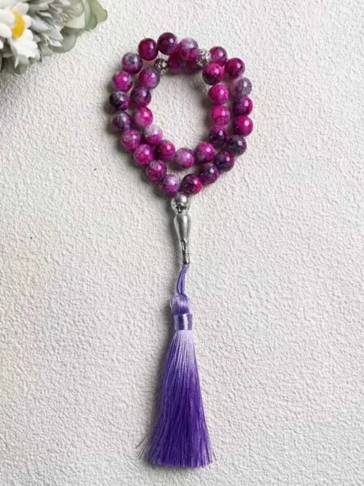 33 خرزة تسبيح ملونة، خرز صلاة مصنوع يدويًا، مجوهرات إسلامية أنيقة وإكسسوارات عصرية - 2