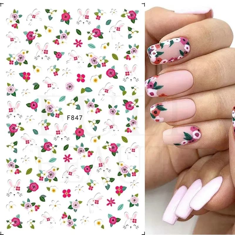 الربيع الطازجة الزهور 3D لاصق ملصق مسمار الفن لوازم عباد الشمس روز مسمار ملصق البرنز يترك مسمار ملصقات فنية - 4