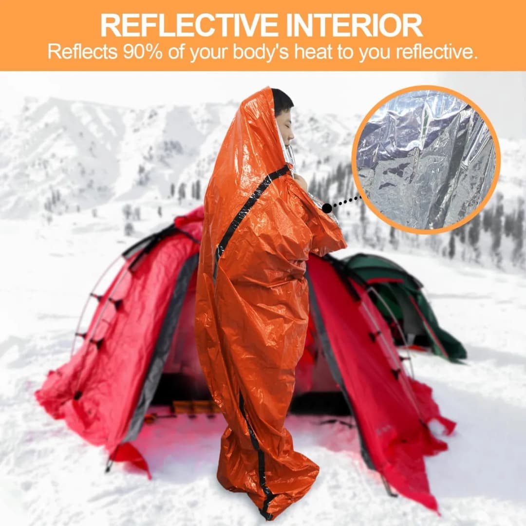 2pc Emergency Sleeping Bag/Survival Bivy Sack Mylar Thermal Emergency Blanket/Lightweight Shelter for Camping Gear Hiking Travel - 6