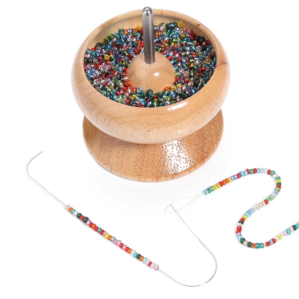 1 مجموعة خشبية تدور الديكور أدوات الخرز وعاء تخزين عدة مع إبرة ل سوار ذاتي الصنع قلادة مجوهرات الحرفية الديكور لوازم - 2