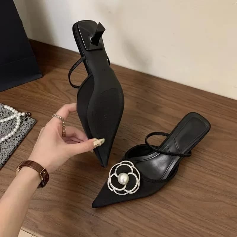 2025 Flower Pointed Toe High Heels Women Luxury Designer Sandals Female Summer Elegant Fashion Pumps Flower Mule Slippers Women - 6