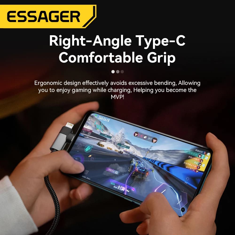 Essager 2-in-1 Right Angle Cable PD 65W 29W Fast Charging Elbow Data Cable For iPhone 15 14 13 MacBook Lenovo Asus Dell iPad Pro - 5
