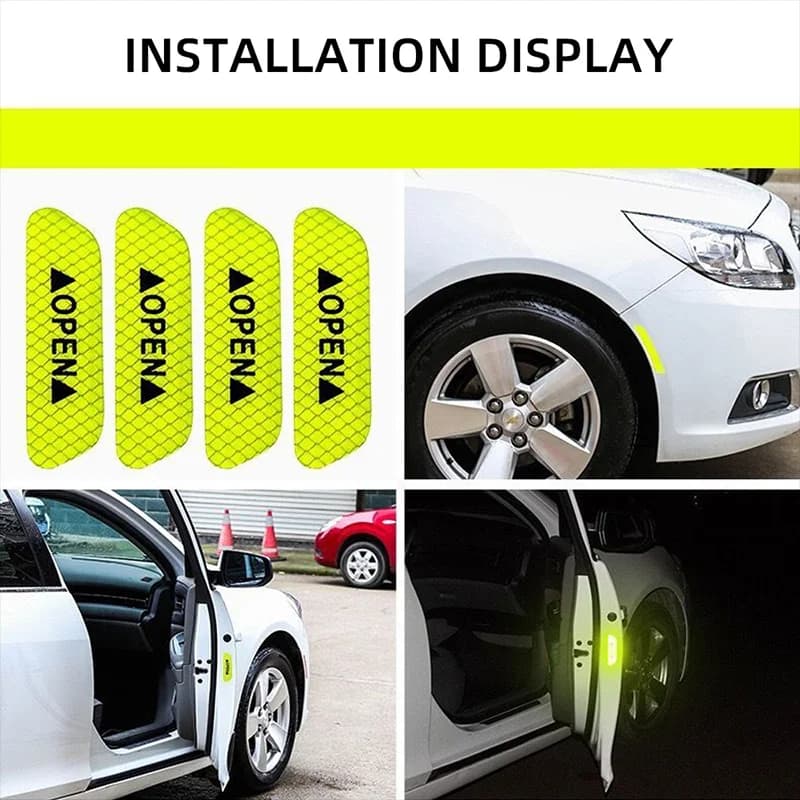 4PCS Car Accessories Car Stickers Reflective Warning Sticker Wheel Eyebrows Door Opening Sticker Diamond Wheel Reflective Strip - 4