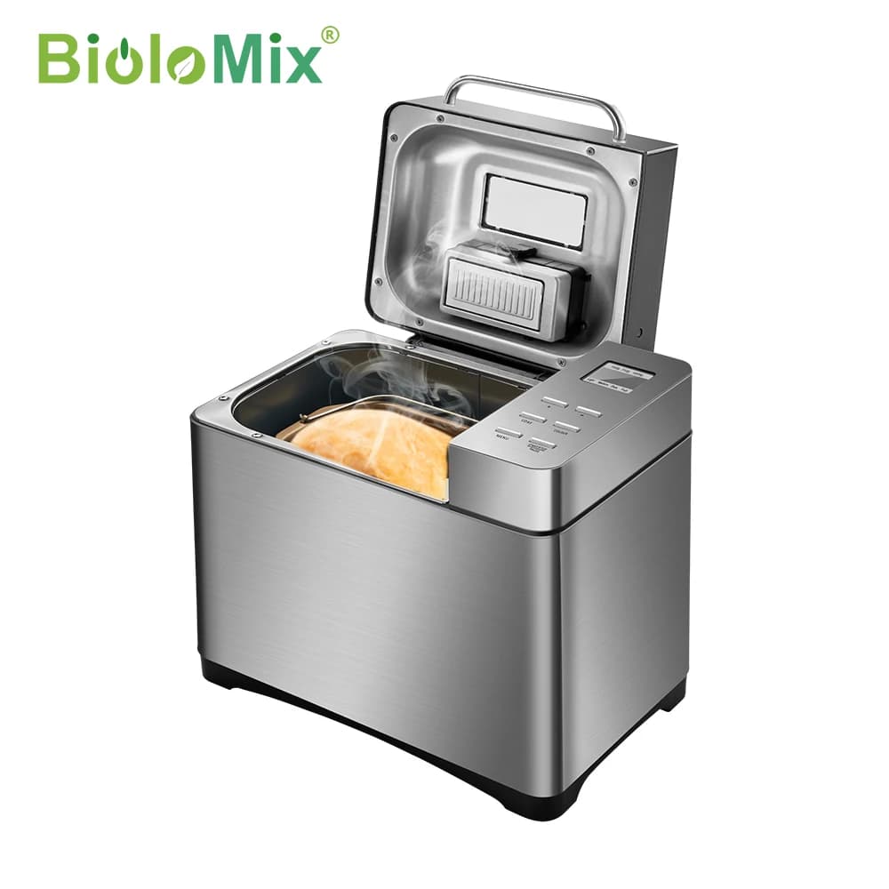 صانعة خبز أوتوماتيكية من Biolomix من الفولاذ المقاوم للصدأ، 1 كجم، 19 في 1، 650 واط، آلة خبز قابلة للبرمجة مع 3 أحجام أرغفة وموزع فاكهة ومكسرات - 3