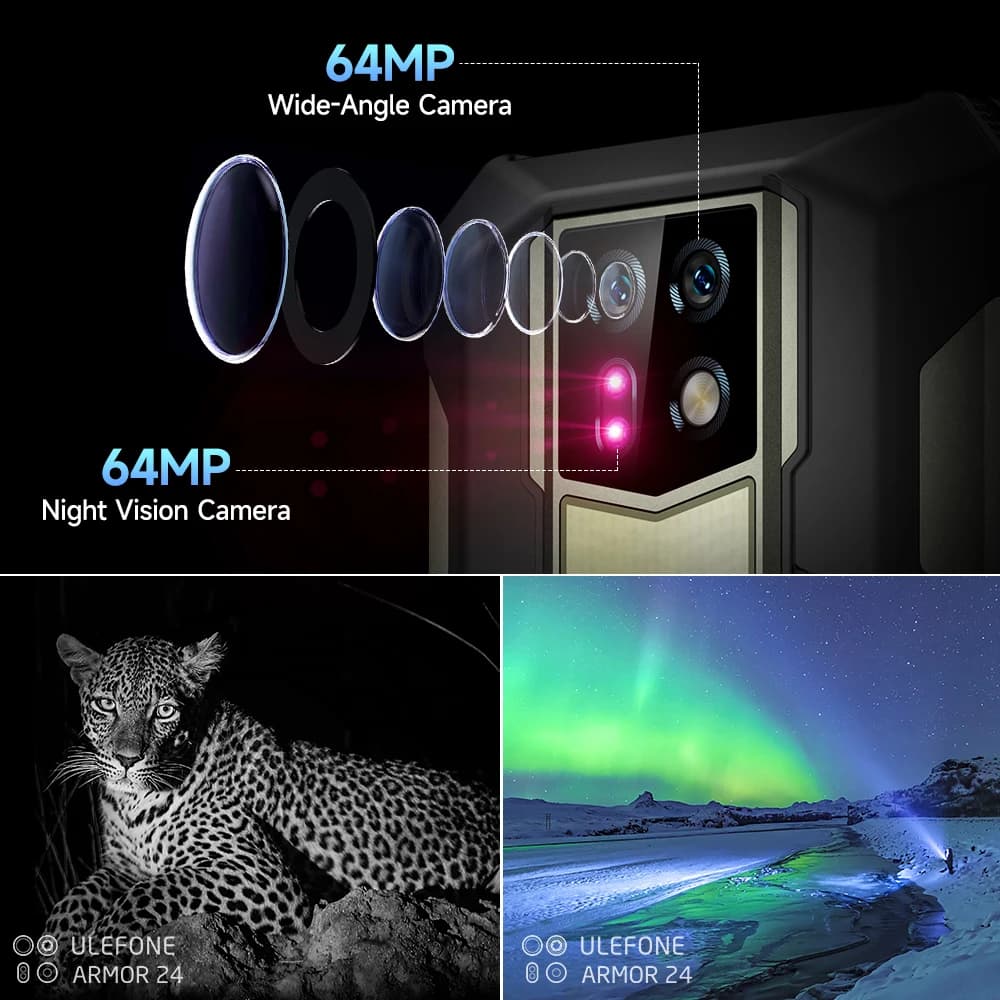 هاتف Ulefone Armor 24 المتين بطارية 22000 مللي أمبير، حتى 24 جيجابايت + 256 جيجابايت، شاشة 6.78 بوصة 120 هرتز، كاميرا 64 ميجابكسل + 64 ميجابكسل، NFC، إضاءة LED، إصدار عالمي - 4