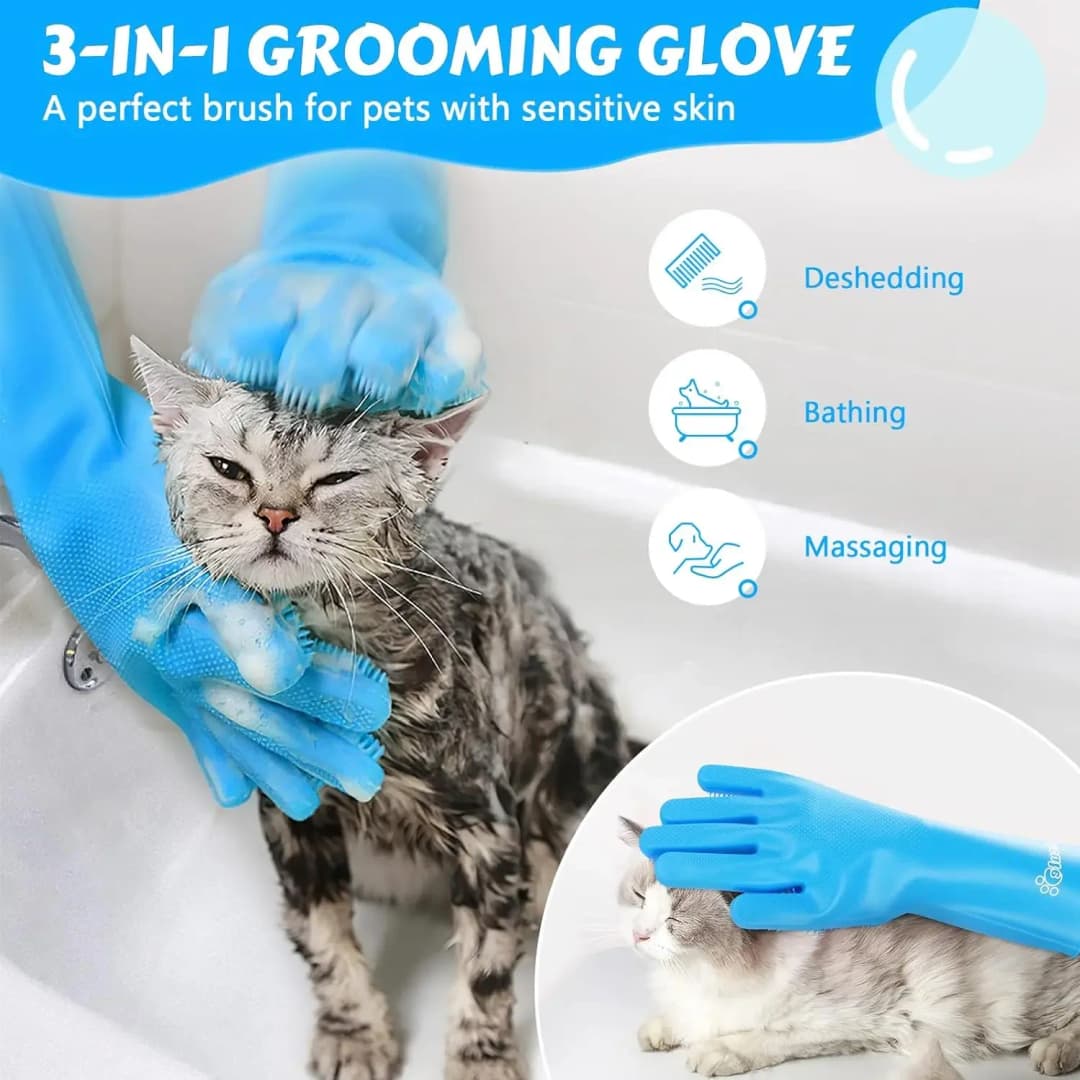 Pet Grooming Cleaning Gloves Dog Cat Bathing Shampoo Glove Scrubber Magic Dishwashing Cleanner Sponge Silicon Hair Removal Glove - 3