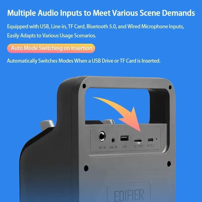 سماعة بلوتوث محمولة خارجية Edifier PP205، مدخلات USB وبطاقة TF، تشغيل لمدة 8 ساعات، دعم ميكروفون سلكي، سماعة كاريوكي - 4