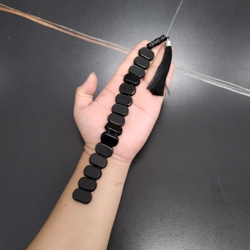 سبحة رجالية من العقيق الأسود الطبيعي، خرز على شكل صف، سوار يوناني، إكسسوارات رمضان عربية، هدية عيد إسلامية، مسبحة - 3