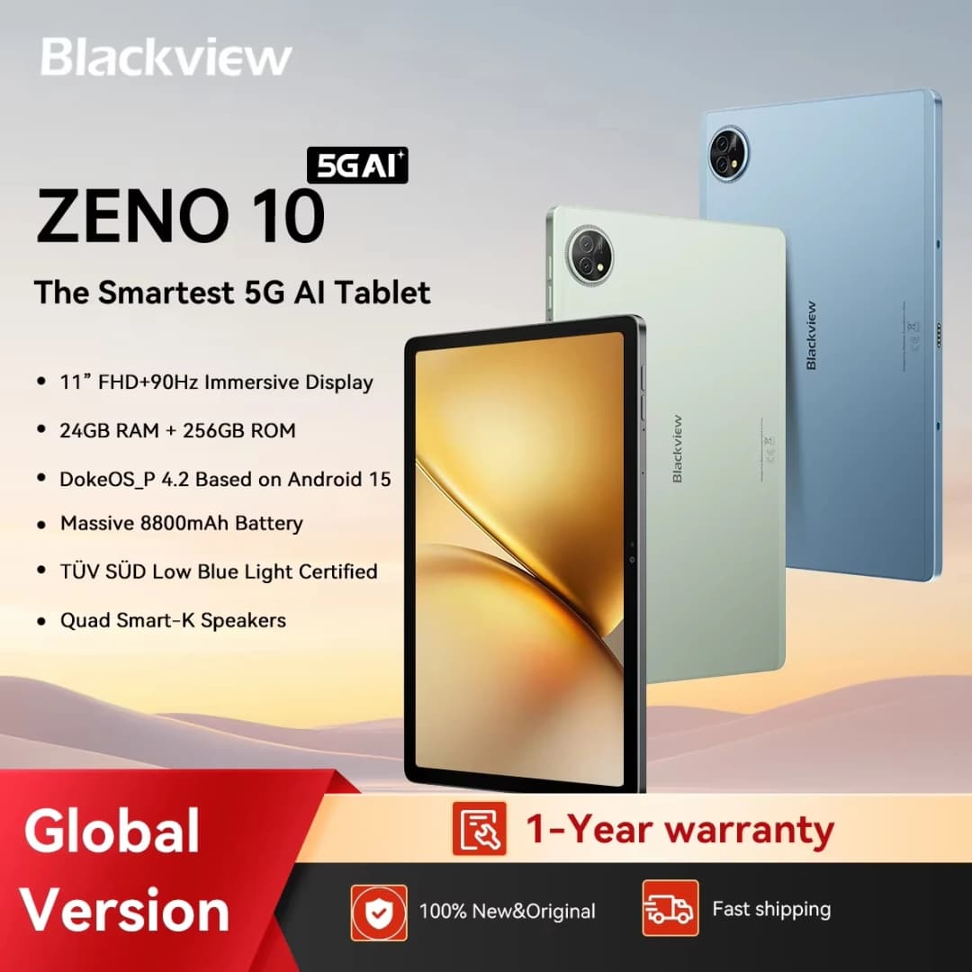 جهاز بلاك فيو زينو 10 اللوحي 5G، معالج T8200، شاشة 11 بوصة FHD+ بمعدل تحديث 90 هرتز، كاميرا 16 ميجابكسل + 13 ميجابكسل، بطارية 8800 مللي أمبير، شحن سريع 18 واط، أندرويد 15