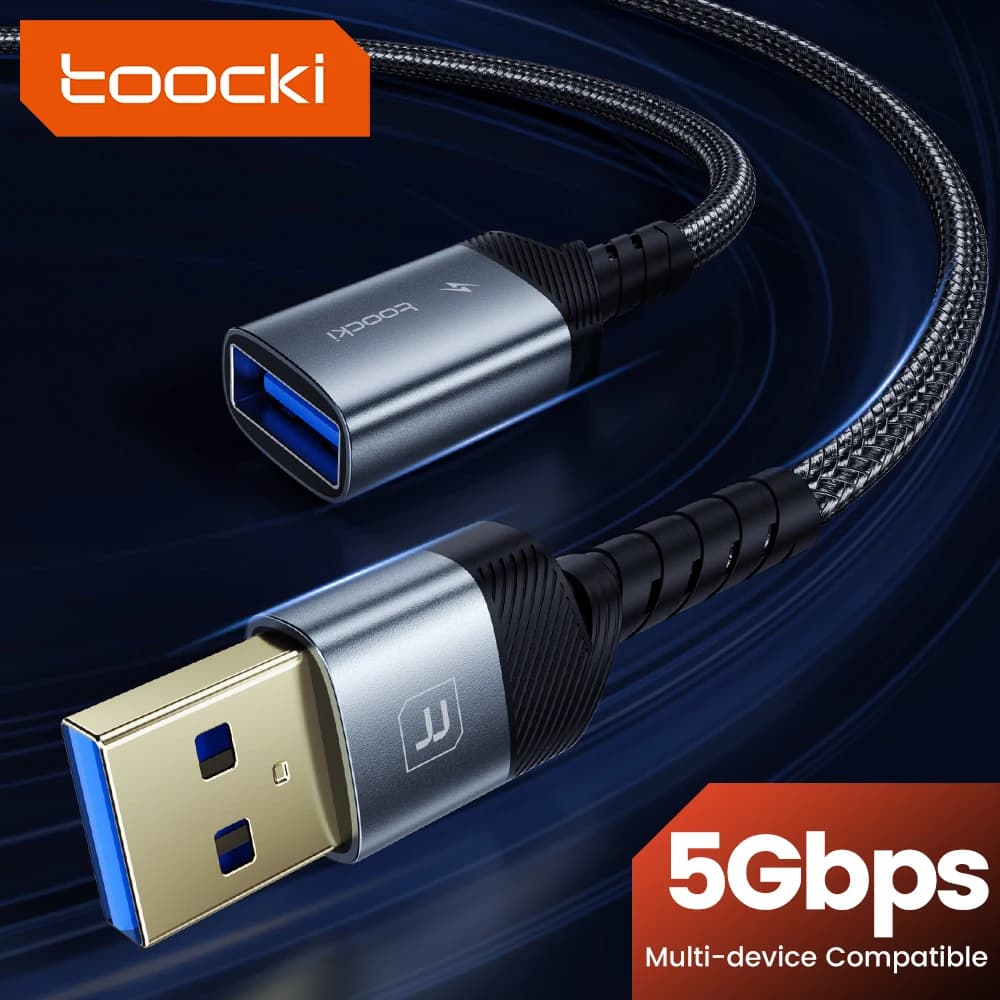 كابل Toocki USB 3.0 ذكر إلى أنثى، تمديد عالي السرعة 5 جيجابت/ثانية، سلك بيانات من سبائك الألومنيوم للكمبيوتر والتلفزيون والأجهزة المحمولة