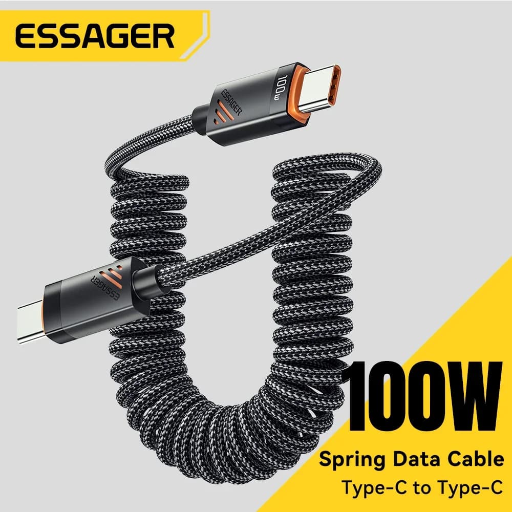 Essager Car Spring Type C Cable  For iPhone 16 15 Xiaomi Samsung 100W PD Fast Charging For Macbook iPad Type C to Type C Cable