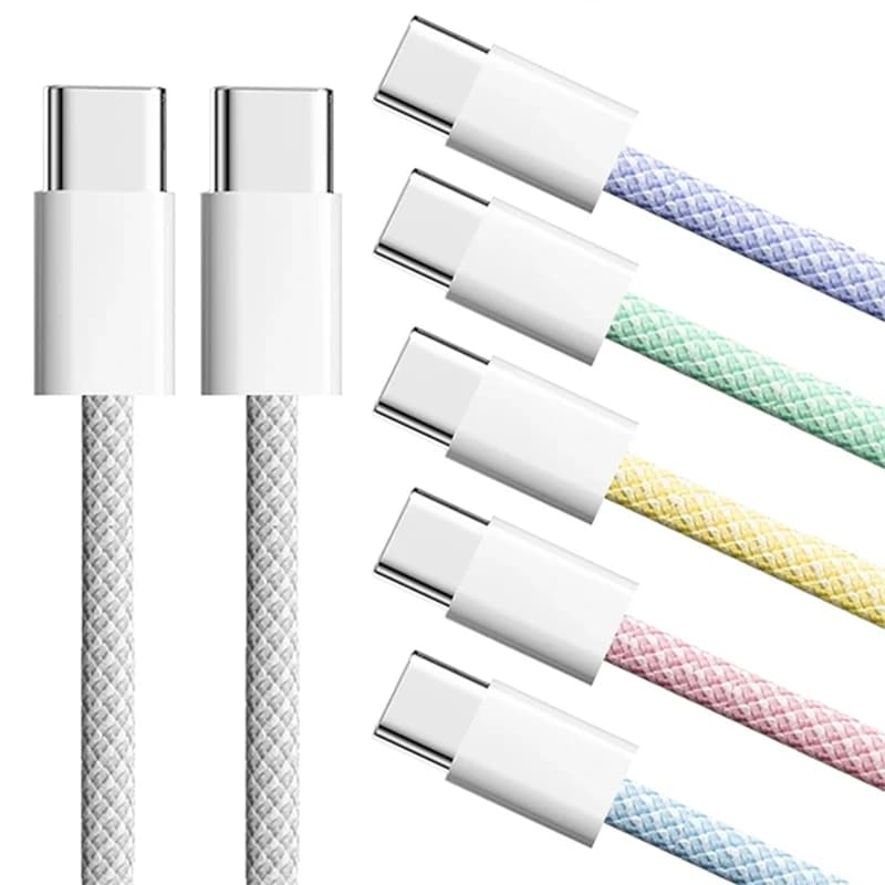 كابل شحن سريع 60 واط PD USB C لهاتف آيفون 15 16 17 برو ماكس 15 16 بلس سامسونج موتو أوبو شاومي ريدمي كابل مزدوج من النوع C مضفر