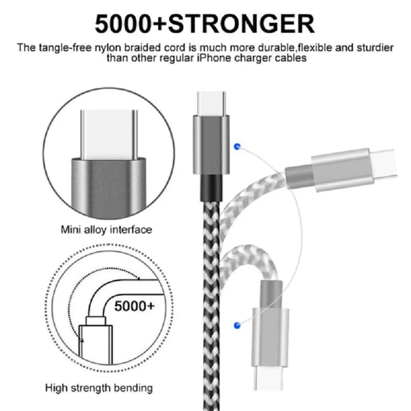 3A USB A to Type C Cable Nylon Braided High-Speed Data Cable USb C Fast Charger Cable Suitable For Xiaomi Samsung Huawei USB C - 5