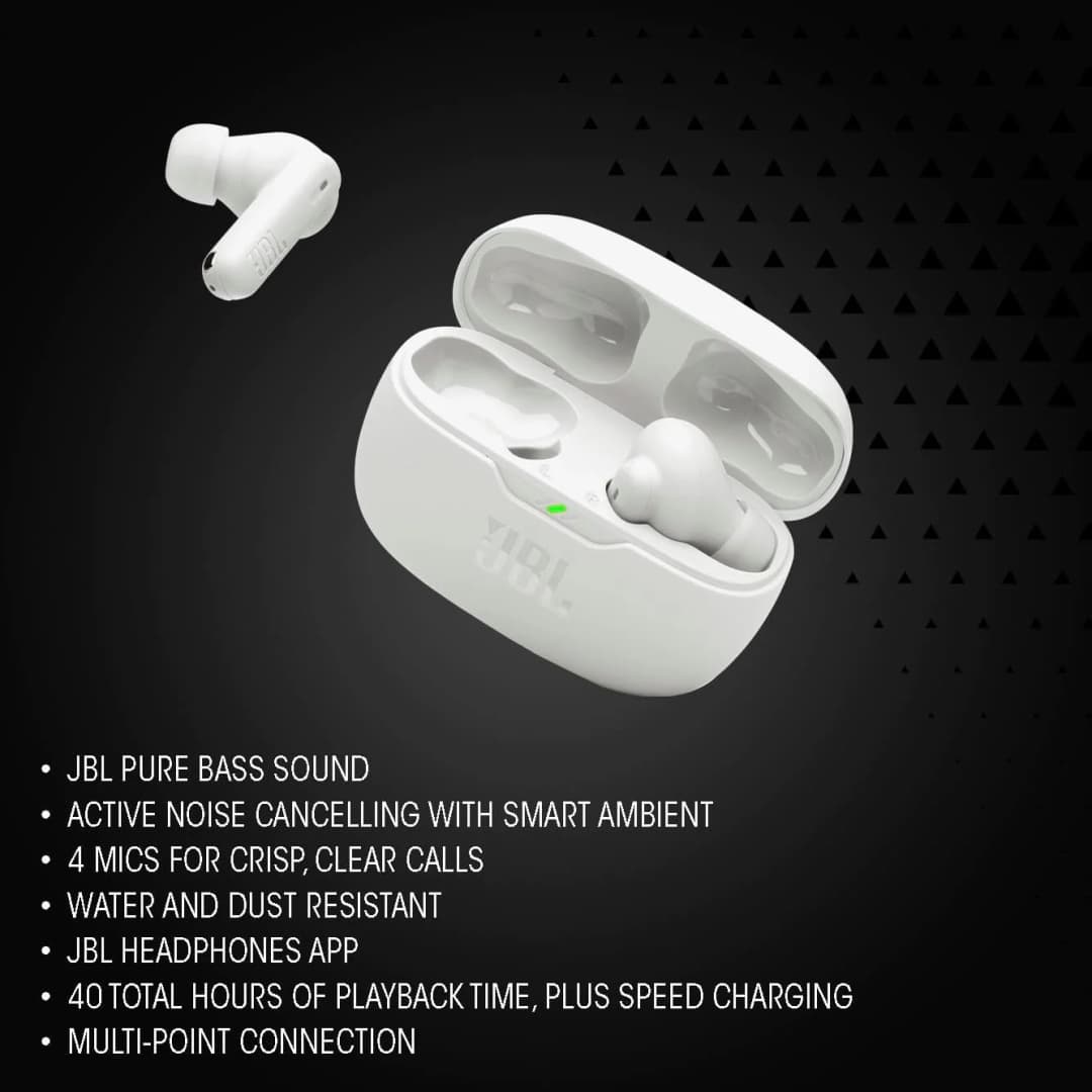 سماعات أذن لاسلكية حقيقية JBL Wave Beam 2، عزل ضوضاء نشط، بلوتوث 5.3، IP54، 40 ساعة تشغيل، 4 ميكروفونات، صوت باس نقي - 2