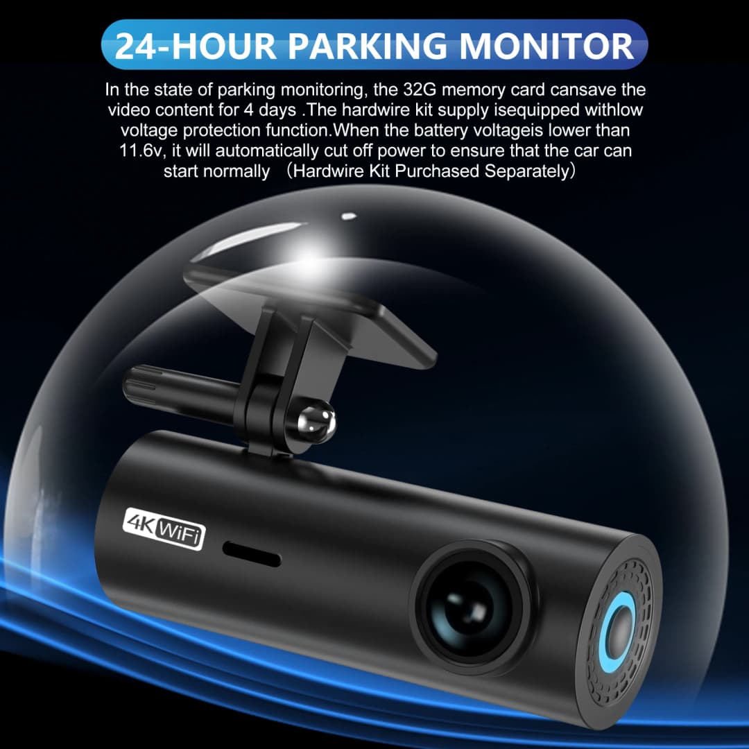 كاميرا سيارة DVR 4K بدقة 3840*2160P مسجل فيديو قيادة كاميرا أمامية واي فاي لإكسسوارات السيارة مراقبة 24 ساعة ليلية - 3