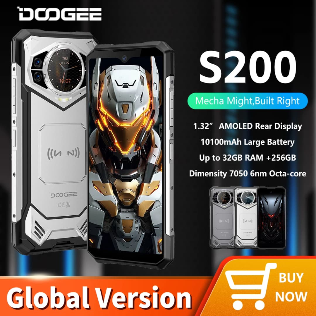 هاتف DOOGEE S200 5G المتين بشاشة 6.72 بوصة بمعدل تحديث 120 هرتز وذاكرة رام 12 جيجابايت وذاكرة تخزين 256 جيجابايت وكاميرا رئيسية بدقة 100 ميجابكسل مع تقنية الذكاء الاصطناعي وبطارية 10100 مللي أمبير ونظام أندرويد 14 وتقنية NFC