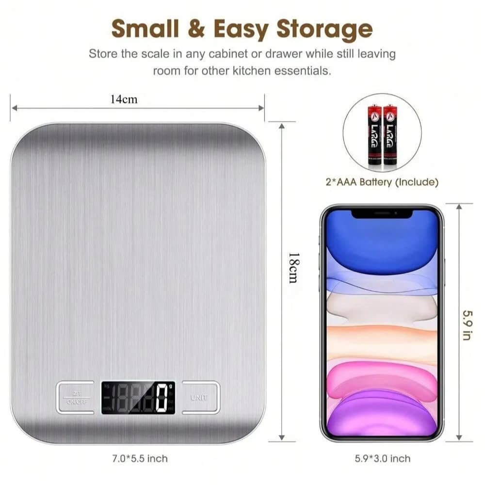 ميزان مطبخ رقمي 10 كجم مع وظيفة الإفراغ، مثالي لتخمير القهوة بشاشة LCD من الفولاذ المقاوم للصدأ - 5