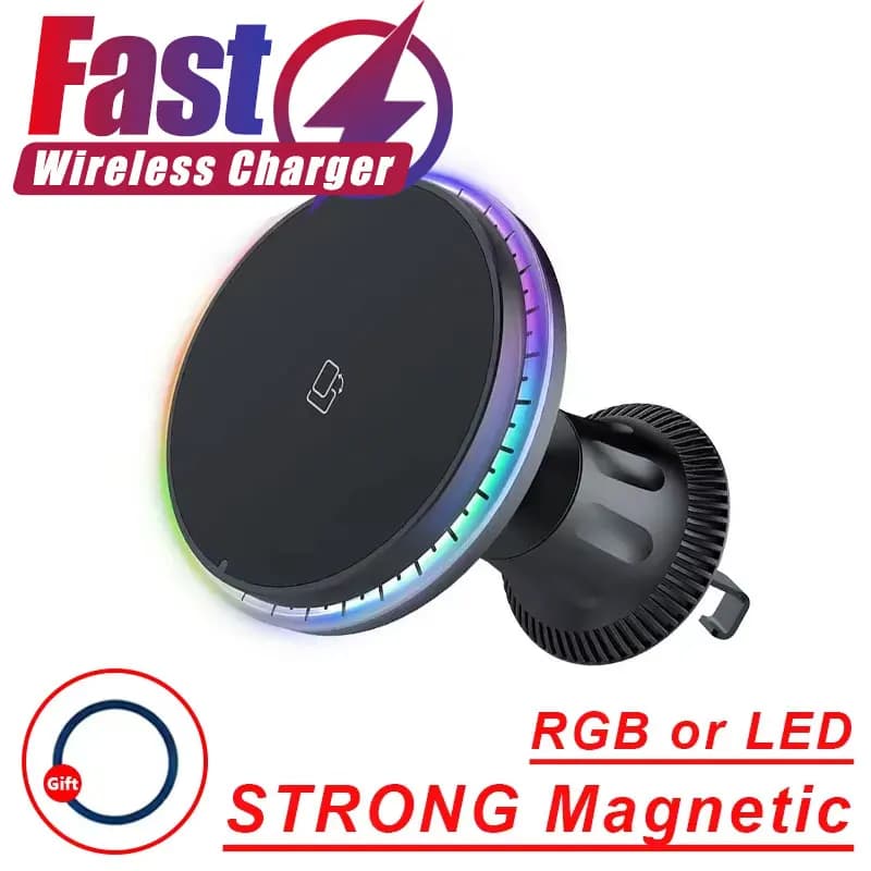 30 واط المغناطيسي سيارة شاحن لاسلكي RGB آيفون 12 13 14 15 برو ماكس Macsafe حامل هاتف السيارة حامل جبل محطة شحن سريع