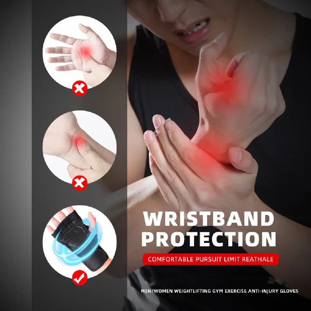قفازات تدريب الأوزان بنصف أصابع للرجال والنساء، قفازات حماية الرسغ والراحة، قفازات مضادة للانزلاق للصالة الرياضية وركوب الدراجات، لون أسود - 4