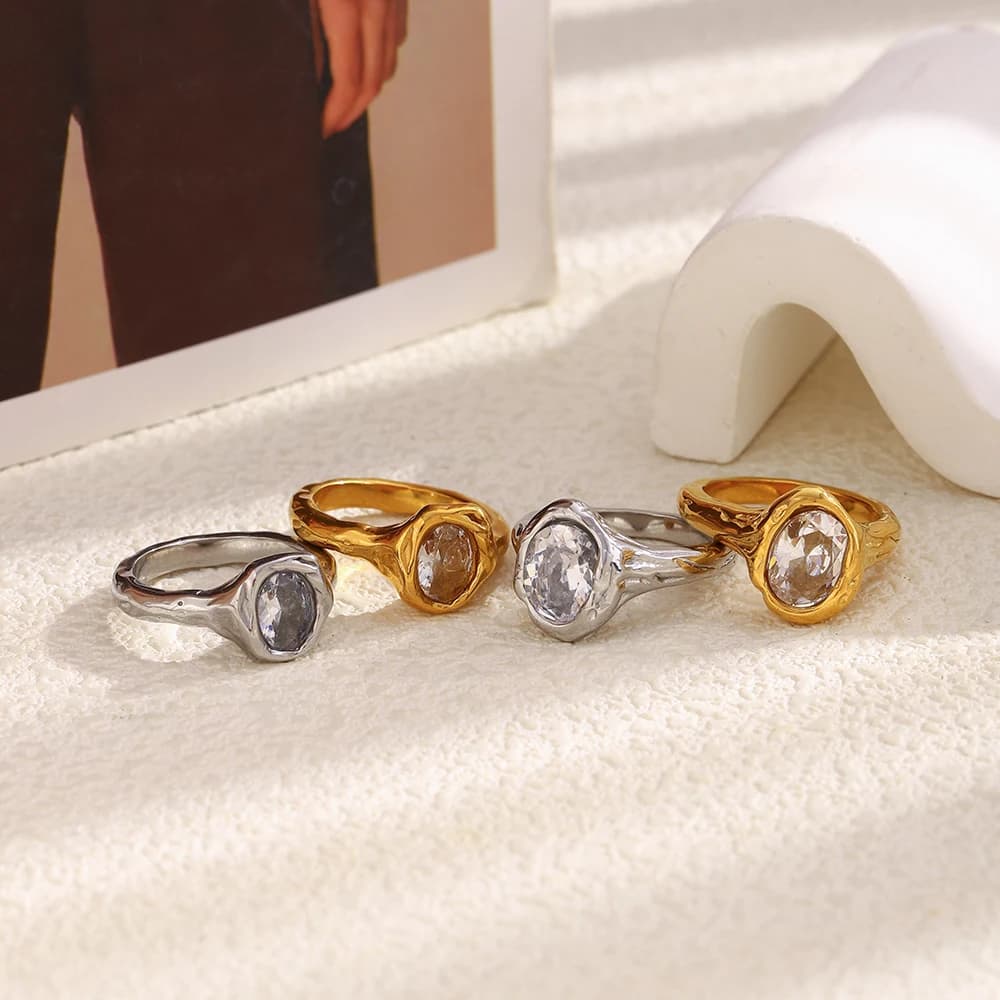 La. Muses Luxury Shiny Round Zircon Irregular Stainless Steel Women's Ring PVD Gold Plated Fashion Jewelry Accessories - 2