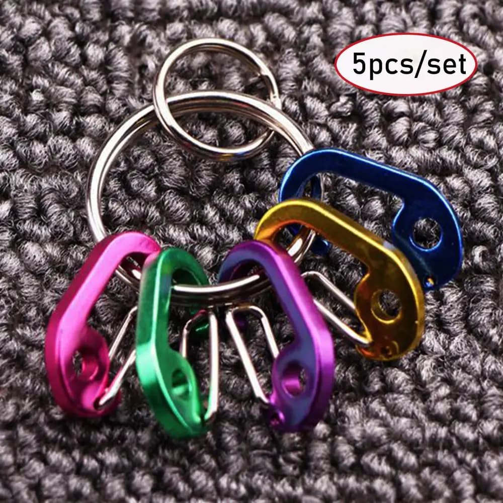 مجموعة 5 قطع مع حامل مفاتيح، مشابك D-type للحقائب، خطاف سناب، حلقة تسلق لمعدات التخييم