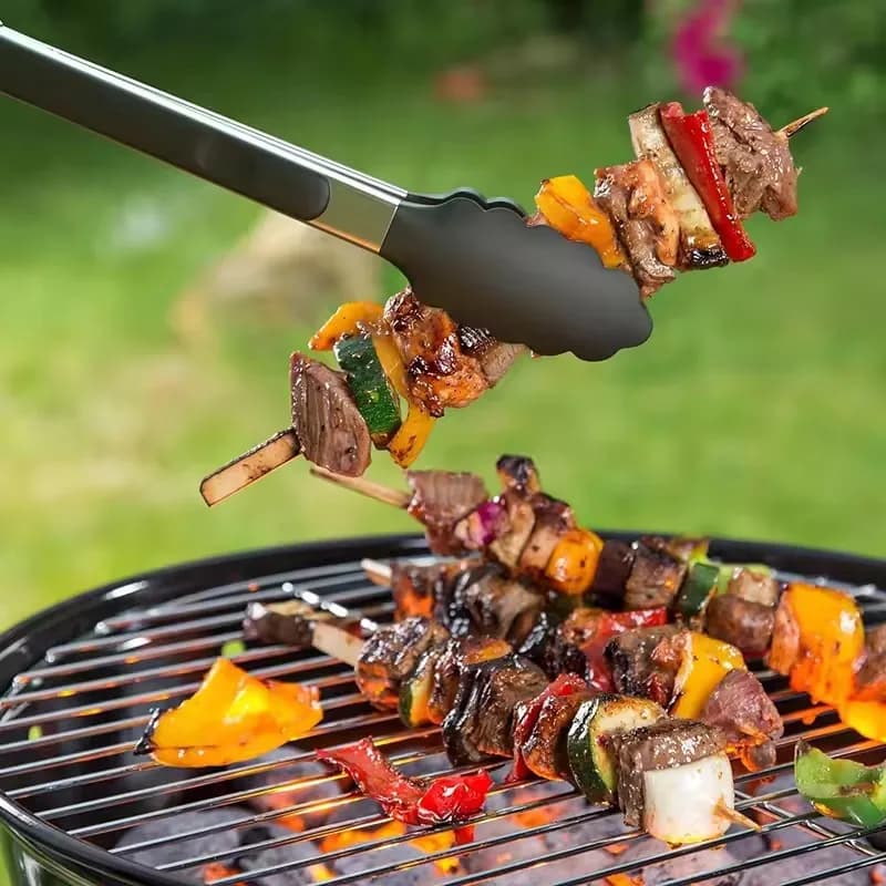 7/9/12inch Silicone Non-slip BBQ Grilling Tongs Salad Bread Cooking Clip Clamp Serving Utensils Kitchen Stainless Steel Tong - 2