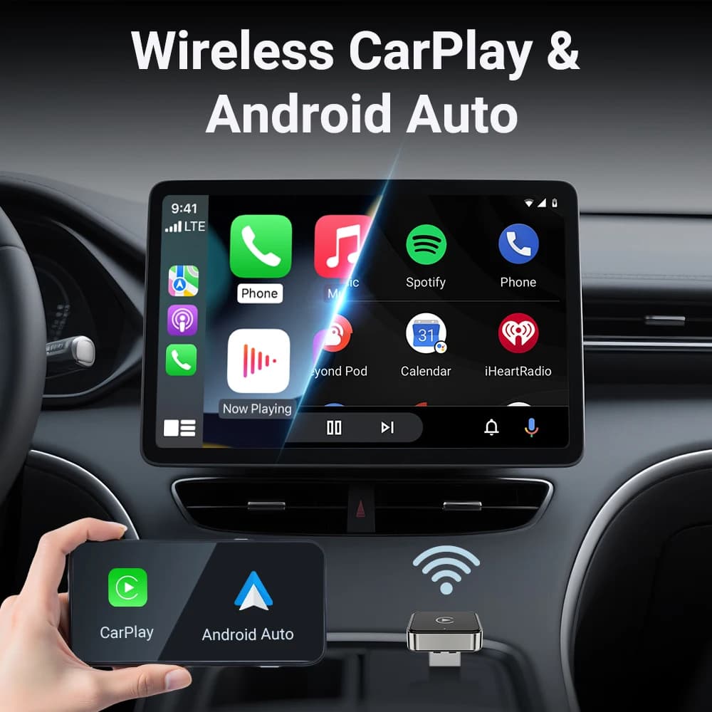New 2in1 Mini Wireless CarPlay and Android Auto Adapter 5GHz WiFi, Type-C/USB Plug and Play Smart Box for Car Accessories Dongle - 5
