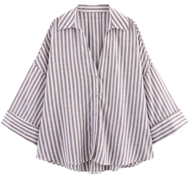 HXAO Women's Shirt Oversized Blouse Summer Shirt & Blouse Yellow Pink White Striped Shirt Elegant Large Size Long Sleeve Shirts - 3