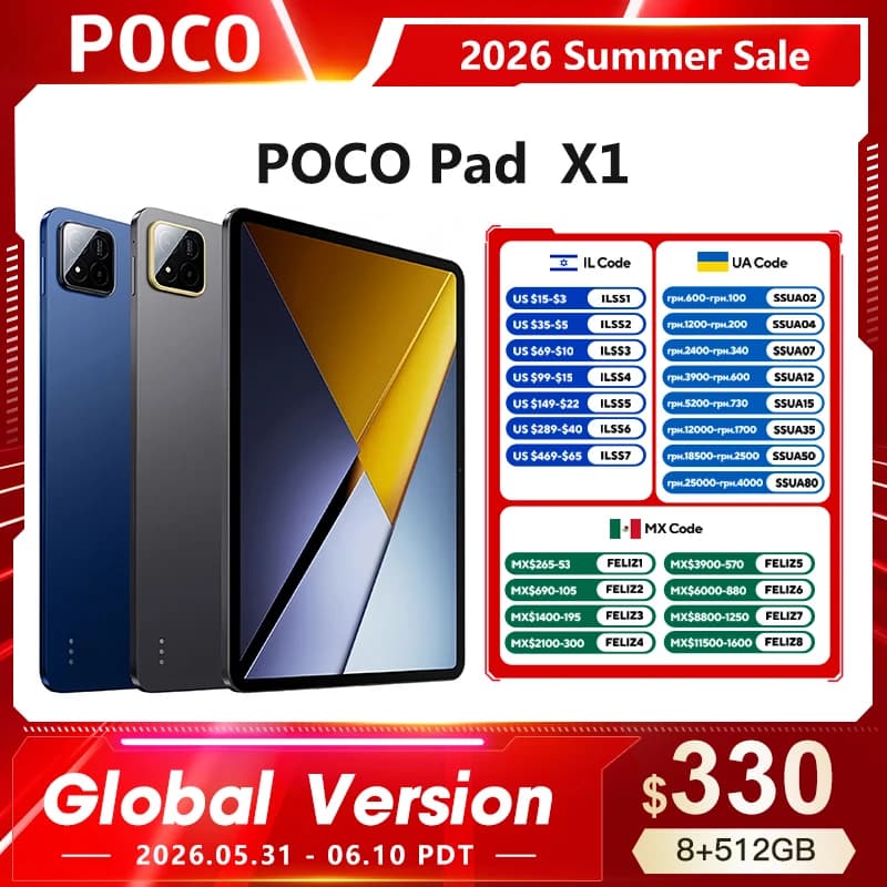 أجهزة لوحية شاومي POCO Pad X1 نسخة عالمية معالج Snapdragon 7+ Gen 3 ثماني النواة شاشة 11.2 بوصة 3.2K 144Hz شاحن 45W بطارية 8850mAh