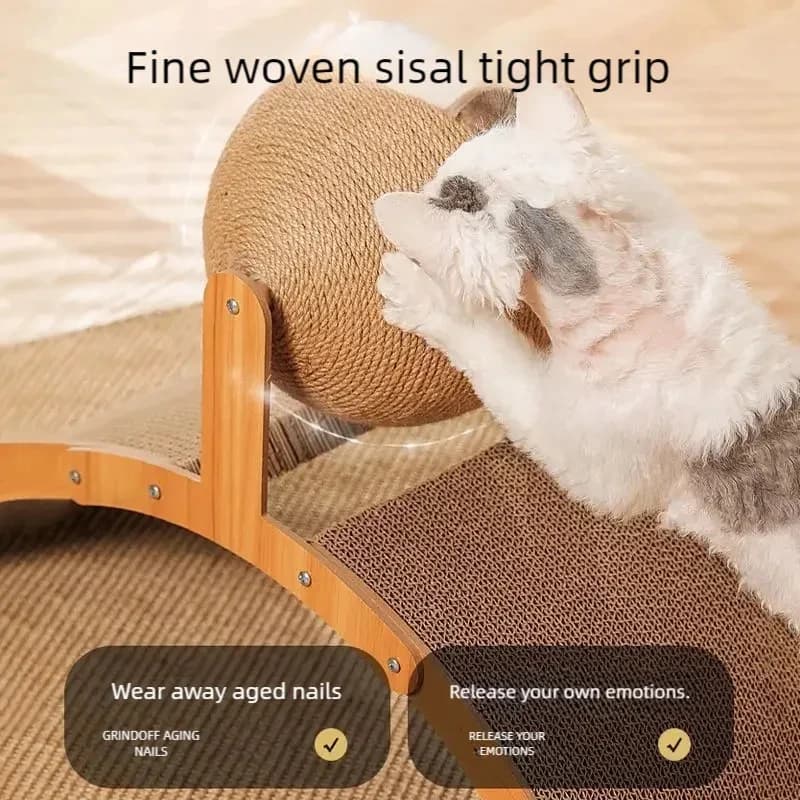 2 In 1, Cat Scratching Ball Wooden Cat Scratcher, Natural Sisal Scratch Board Scratching Column, Wear-Resistant Paw Wood Scraper - 3