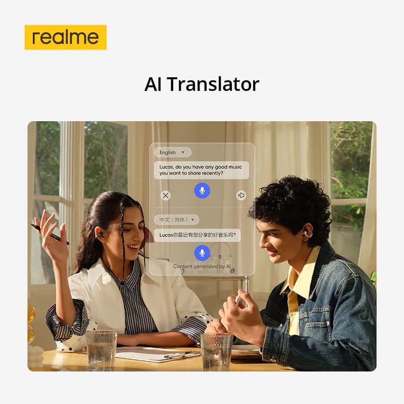 سماعات أذن realme Buds Clip OWS بمشبك أذن، إلغاء ضوضاء المكالمات بتقنية ENC، مترجم ذكي، بطارية تدوم حتى 36 ساعة، مقاومة للماء بمعيار IP55، بلوتوث 5.4 - 6