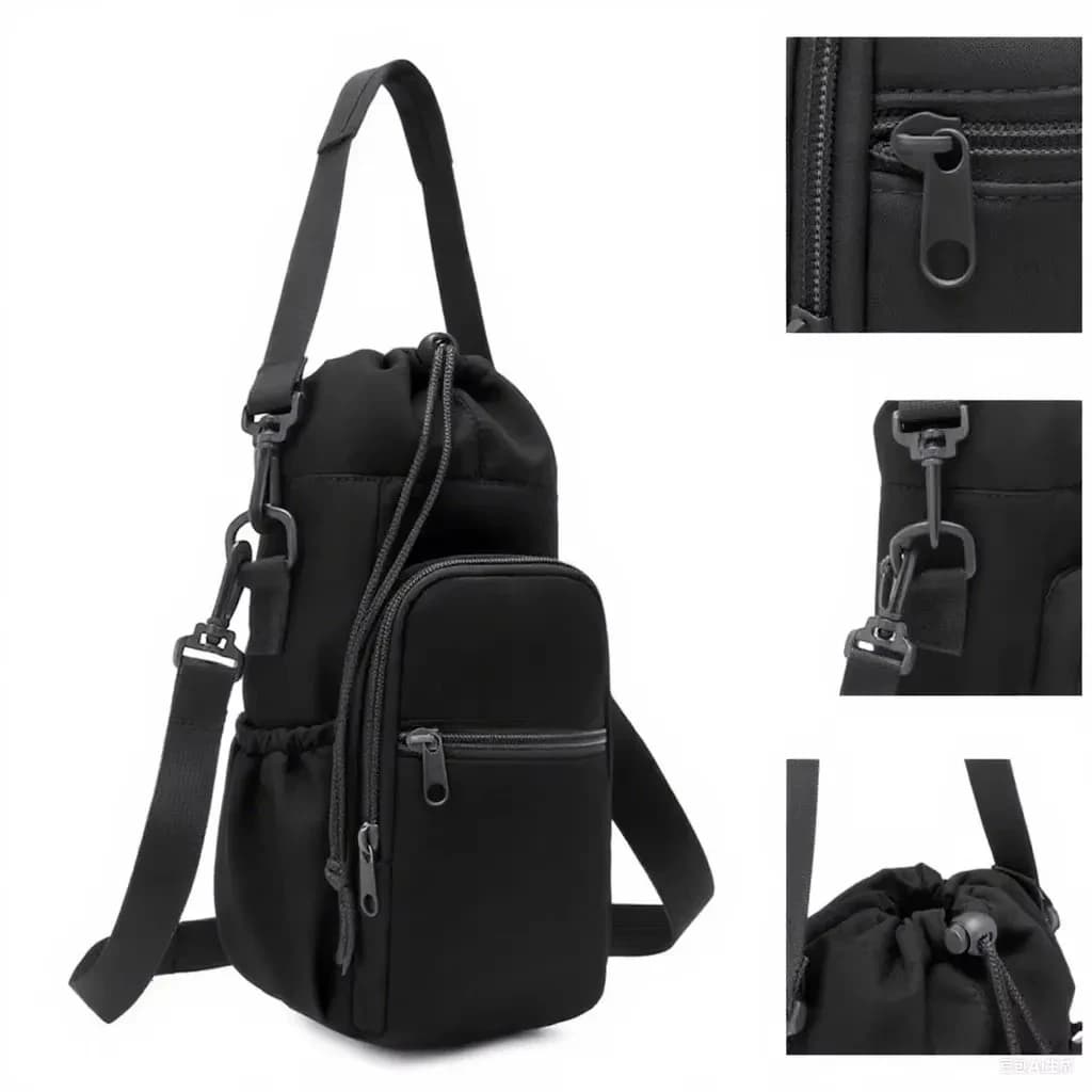 حقيبة زجاجات مياه محمولة مع حزام قابل للتعديل، أكواب حرارية معزولة، غطاء حماية، جيب للهاتف، مثالية للسفر والرياضة الخارجية - 3