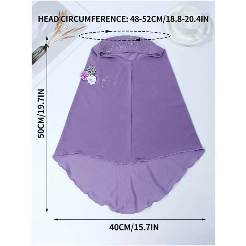 الفتيات وشاح الحجاب الفوري مسلم بونيه الحجاب زهرة يدوية الصنع جميل حجر الراين رئيس التفاف عمامة للأطفال 2-6 سنوات - 6