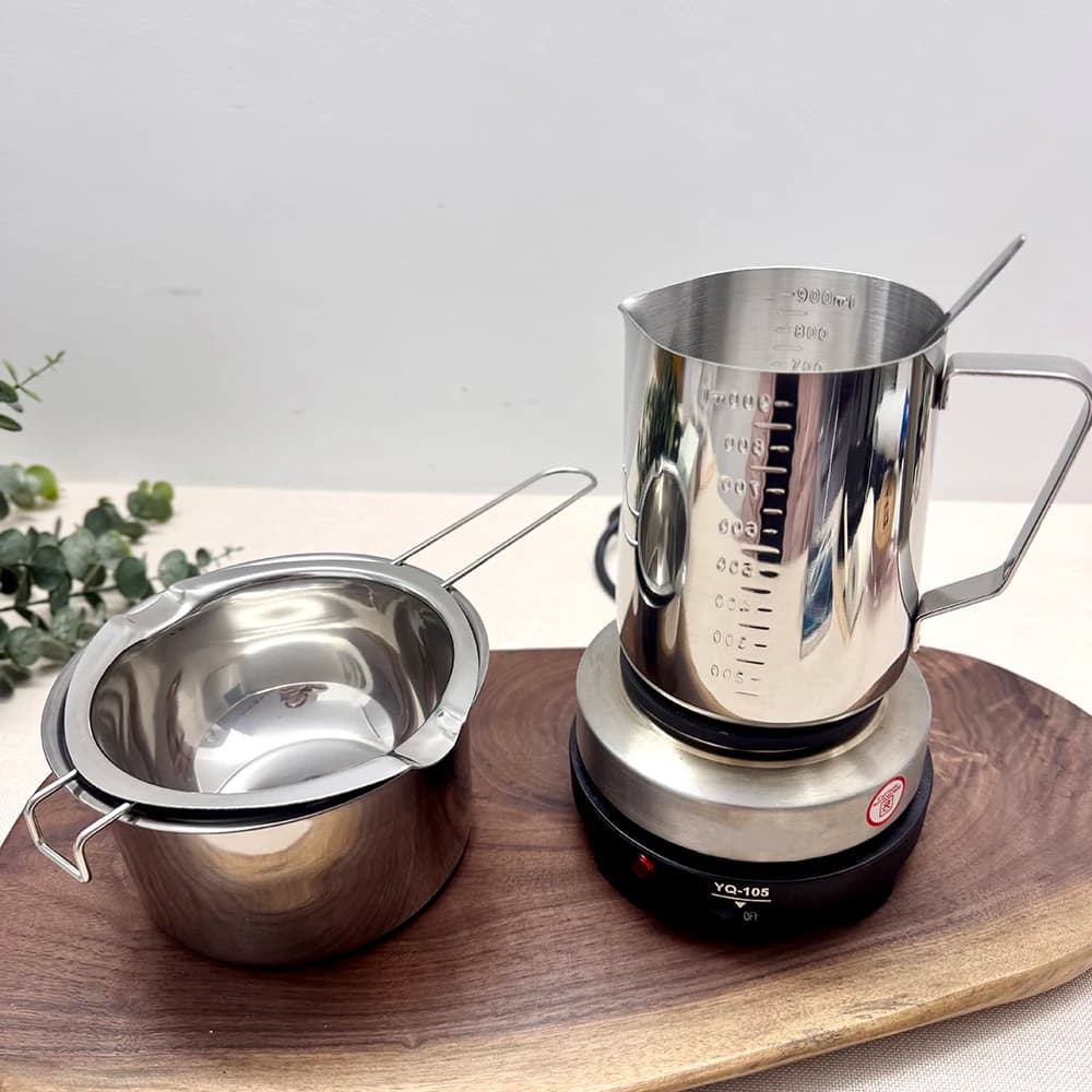 مجموعة أدوات صنع الشموع المعطرة بنفسك، قالب شمع معطر من القطن الخالص مع طبق شمع مع ذوبان الشمع - 3