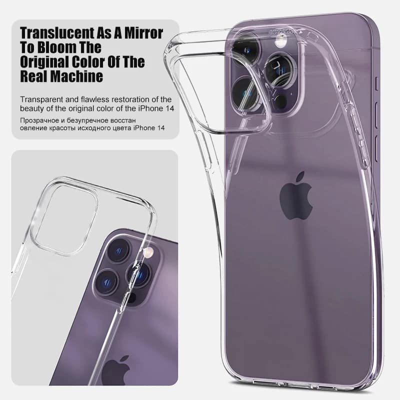 غطاء فاخر شفاف من السيليكون لهواتف iPhone 16 و15 و14 و13 و12 و11 Pro Max وXR وX وXS و7 و8 Plus، غطاء خلفي شفاف مقاوم للصدمات - 4
