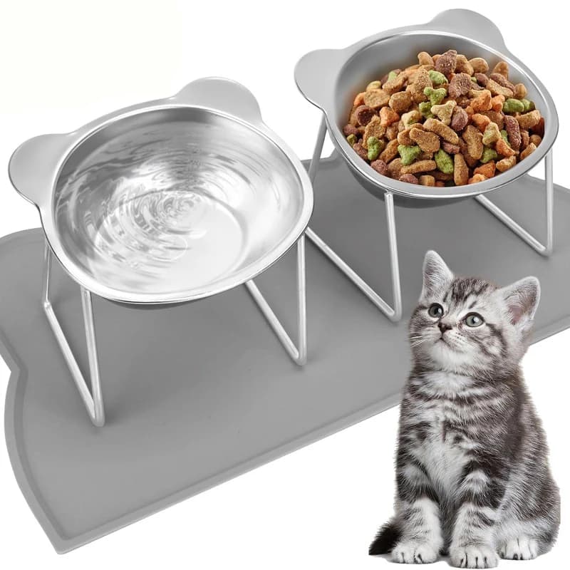 Cat Bowls Tilted Neck Guard Cat Food Bowl Indoor Stainless Steel Shatter Resistant Elevated 15° Pet Bowl For Kitten Puppy