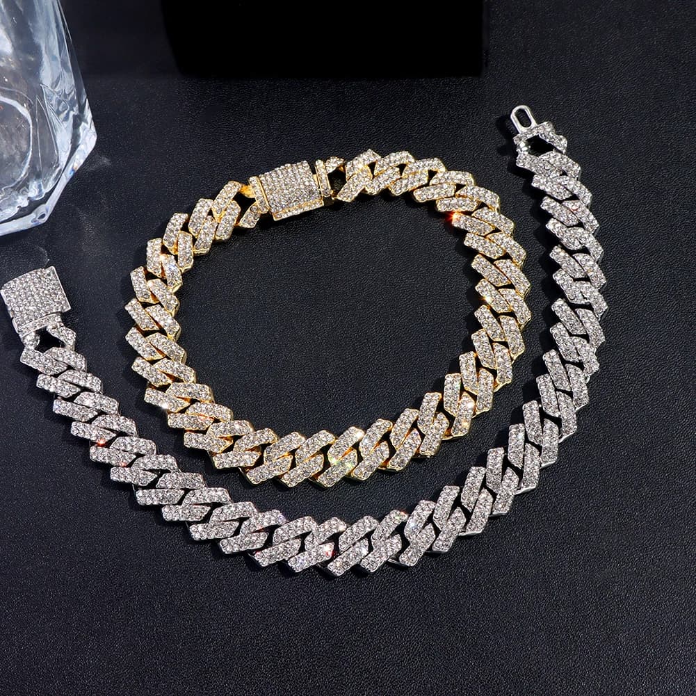 14MM Iced Prong Link Cuban Chain Bracelets for Men Women Full Rhinestones Chunky Miami Cuban Bracelet Punk Hip Hop Jewelry Gift - 5