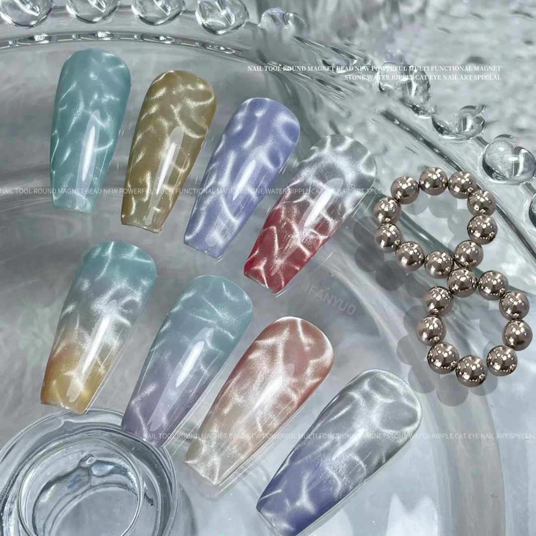 المغناطيسي كرة مستديرة جيل للأظافر البولندية ثلاثية الأبعاد قطاع تأثير مانيكير أدوات الرسم تموج الماء عيون القط المغناطيس الخرز المحيط نمط 10/20 قطعة - 6