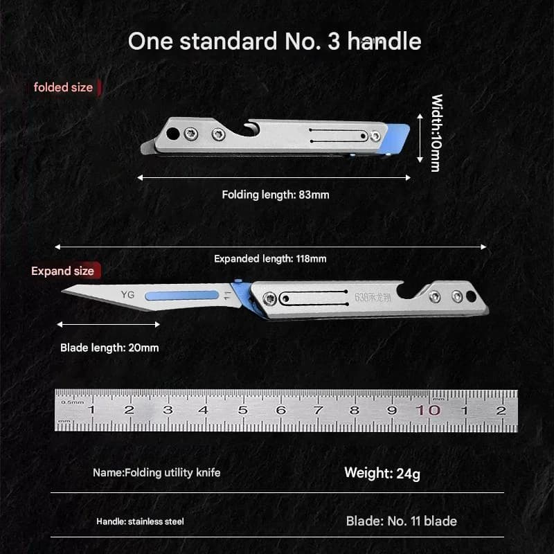 Stainless Steel Fast Open Scalpel MINI Folding Knife Outdoor Survival Camping Portable EDC Tool 10 Blade Free Bottle Opener - 2