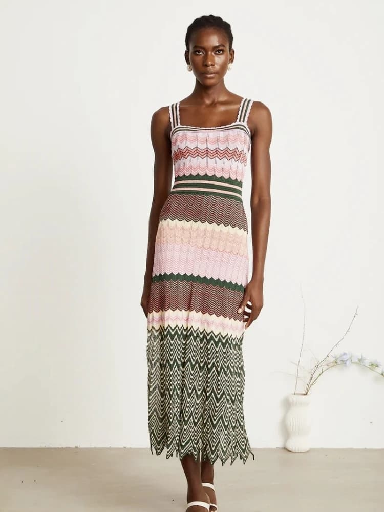 فستان ماكسي طويل بدون أكمام منسوج بتصميم متعرج مرن بألوان فاخرة للنساء تنورة Boho شعبية في العالم العربي وإفريقيا - 6