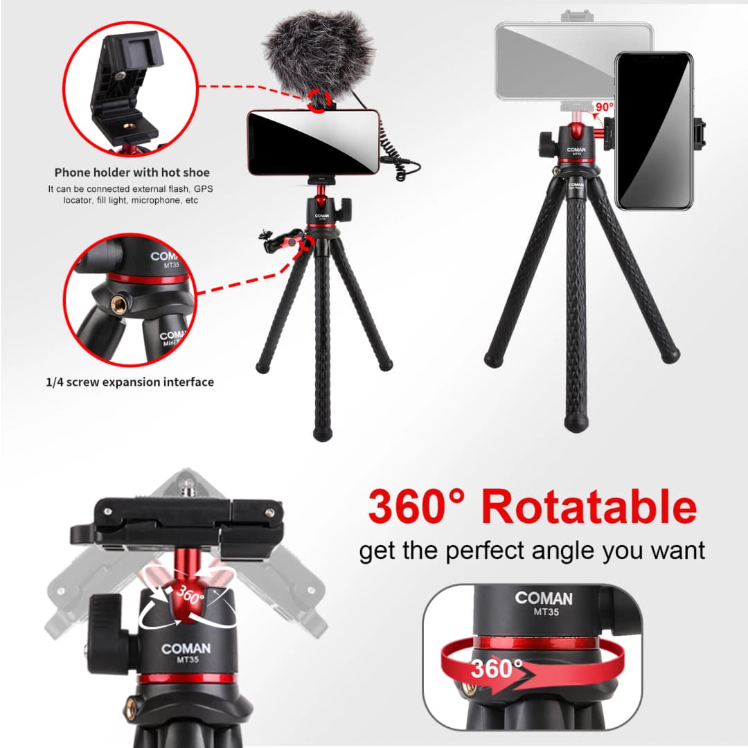 COMAN MT-35 Flexible Octopus Tripod For Smartphone DSLR Camera Tripod Travel Portable 2 in 1 Tripod With 1/4 Screw For Magic Arm - 3