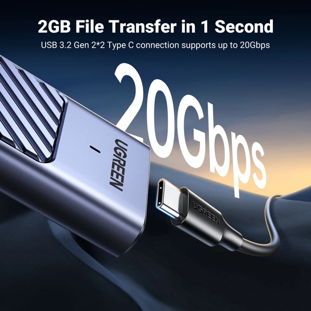 يوجرين M2 إس إس دي كيس M.2 إن في إم إي ساتا إس إس دي إنكلوزر أدابتر 20 جيجابت في الثانية يو إس بي 3.2 جين2 يو إس بي سي إنكلوزر خارجي يدعم مفاتيح إم و بي آند إم - 2